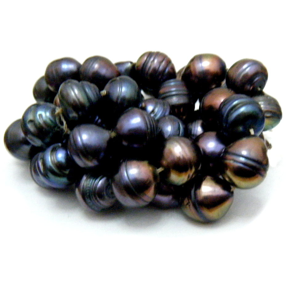 Multicoloured and Ringed Black Drop Pearls
